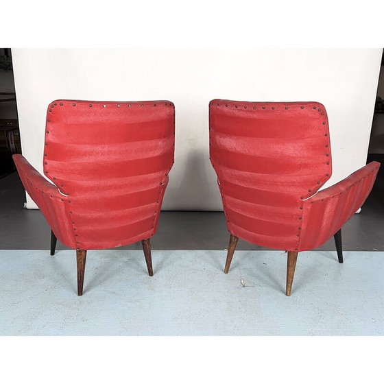 Image 1 of Pair of mid-century red armchairs, Italy 1950s