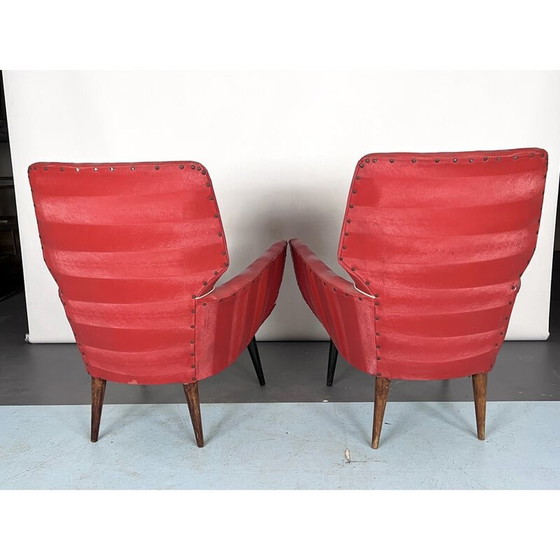Image 1 of Pair of mid-century red armchairs, Italy 1950s
