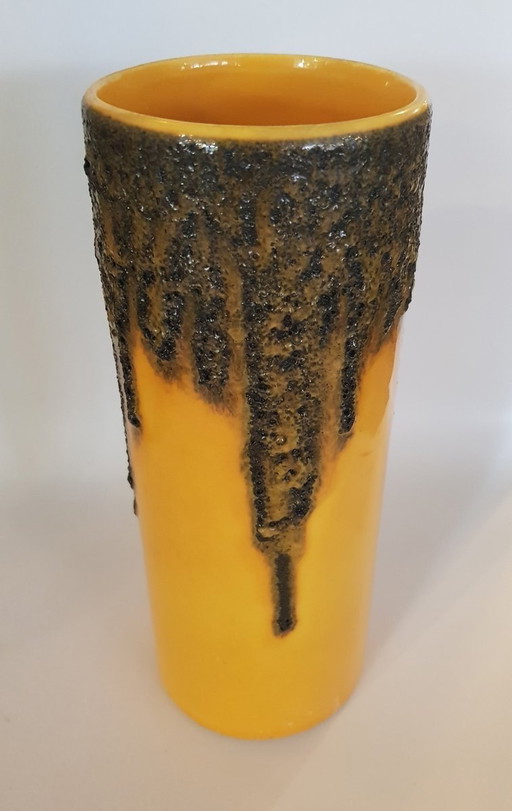 Yellow Ceramic Vase With Lava Glaze