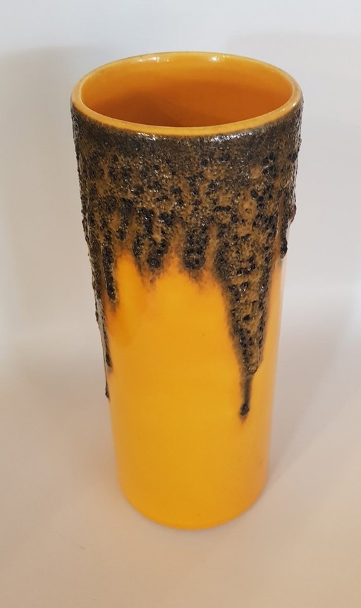 Yellow Ceramic Vase With Lava Glaze