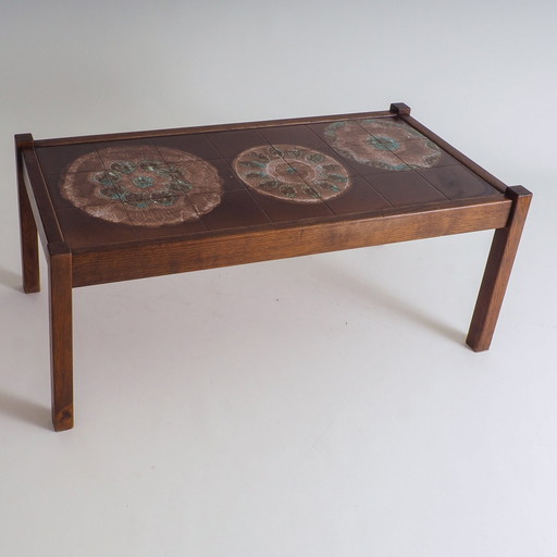 Mid Century Wooden Coffee Table With Ceramic Tiles Top