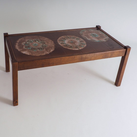Image 1 of Mid Century Wooden Coffee Table With Ceramic Tiles Top