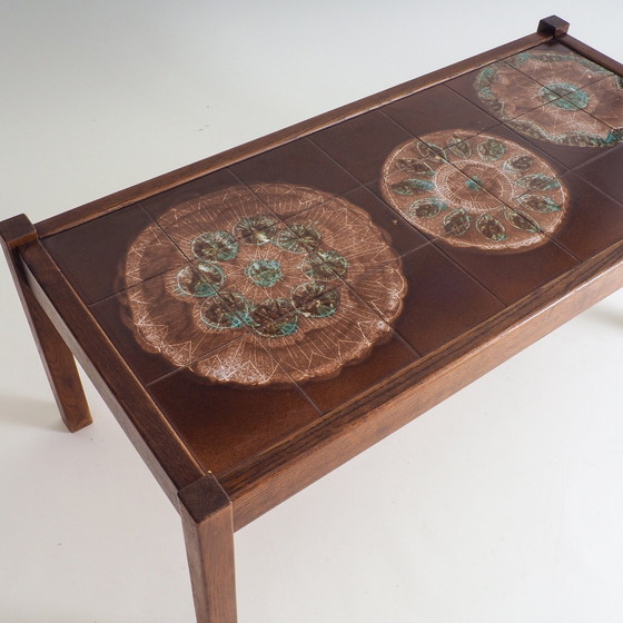 Image 1 of Mid Century Wooden Coffee Table With Ceramic Tiles Top
