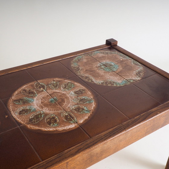 Image 1 of Mid Century Wooden Coffee Table With Ceramic Tiles Top