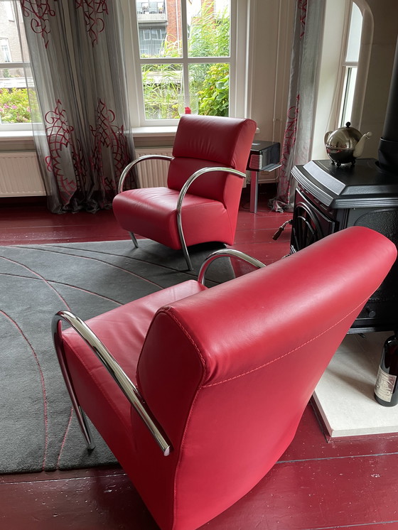 Image 1 of 2x Fauteuil moderne en cuir rouge