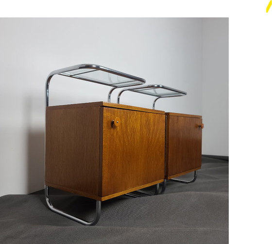 Image 1 of 2x Chromed Nightstands/Bedside Tables by Robert Slezak