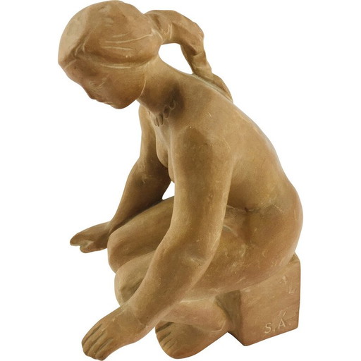 Mid-century female terracotta nude figure by Árpád Somogyi, 1970s