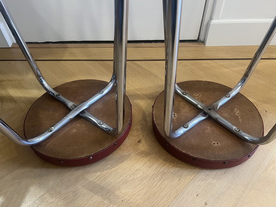 Image 1 of 2X 1950s Stools In Red Skai Executed