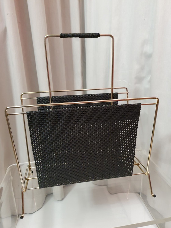 Image 1 of Mid - Century 50s brass/black magazine rack