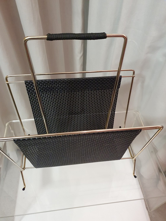 Image 1 of Mid - Century 50s brass/black magazine rack