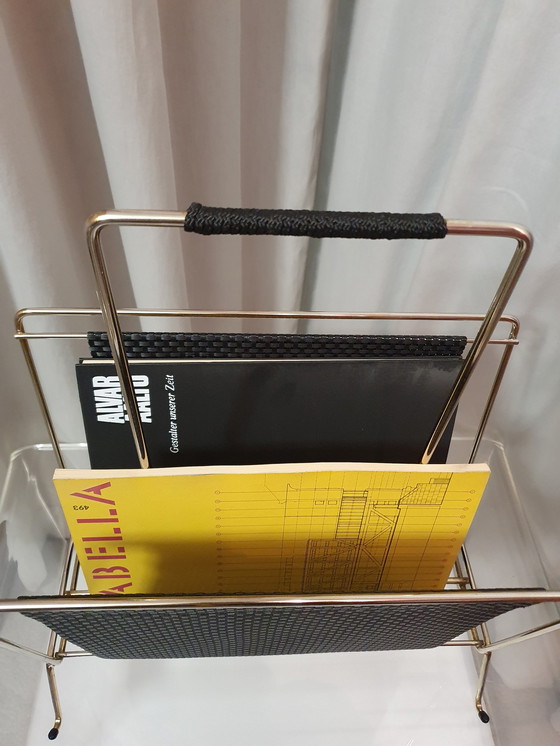 Image 1 of Mid - Century 50s brass/black magazine rack