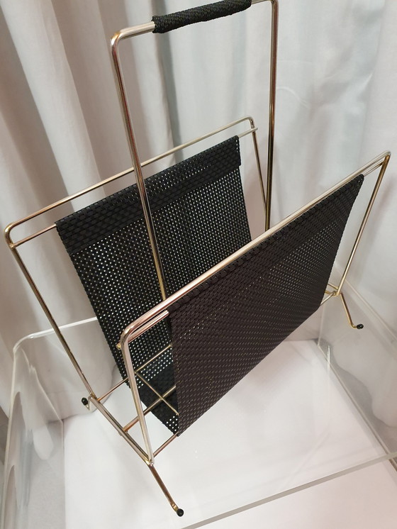 Image 1 of Mid - Century 50s brass/black magazine rack