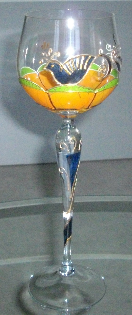 Image 1 of 2x Hand painted wine glasses