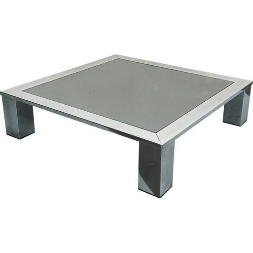 Mid-century chrome and dark mirror glass side table by Saporiti, Italy 1970s