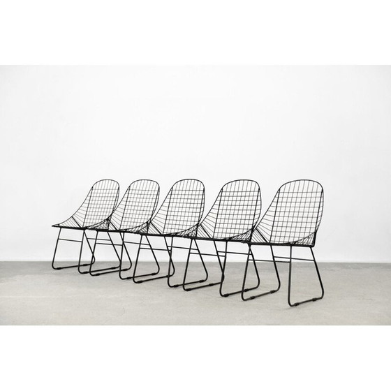 Image 1 of Set of 5 vintage scandinavian mid-century modern minimalist black wire prototype chair, 1960s