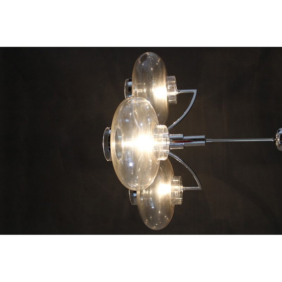 Image 1 of Vintage Italian chrome plated and glass chandelier, 1970s