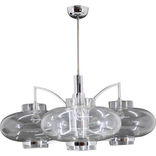 Vintage Italian chrome plated and glass chandelier, 1970s