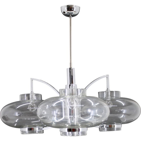 Image 1 of Vintage Italian chrome plated and glass chandelier, 1970s