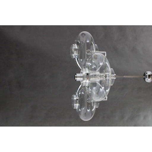 Vintage Italian chrome plated and glass chandelier, 1970s