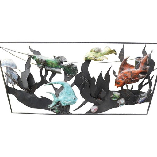 Vintage metal and ceramic wall decoration by Naysa, 1960