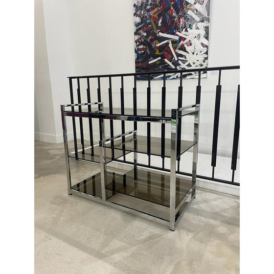 Image 1 of Vintage console in chrome metal and smoked glass, 1970