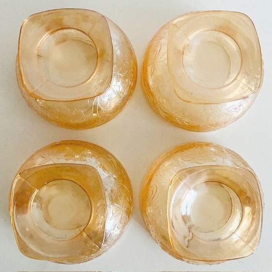 Image 1 of Jeannette Louisa bowls Sherbert Floragold iridescent glass 1930's