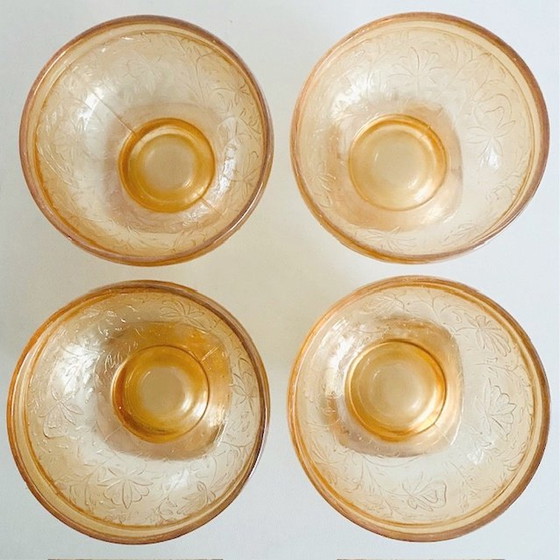 Image 1 of Jeannette Louisa bowls Sherbert Floragold iridescent glass 1930's