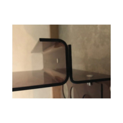 Tavolo da bar vintage su ruote in metacrilato fumé di Michel Dumas per Roche Bobois