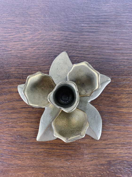 Image 1 of Brass Flower Candle Holder, 1970