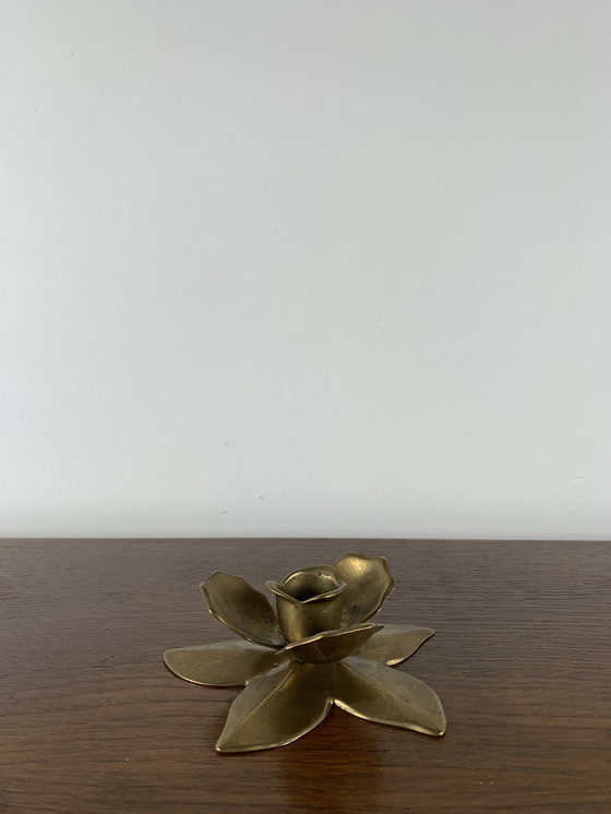 Image 1 of Brass Flower Candle Holder, 1970