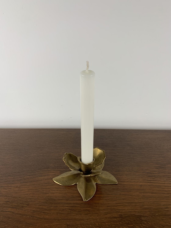 Image 1 of Brass Flower Candle Holder, 1970