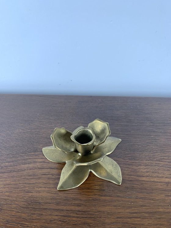 Image 1 of Brass Flower Candle Holder, 1970