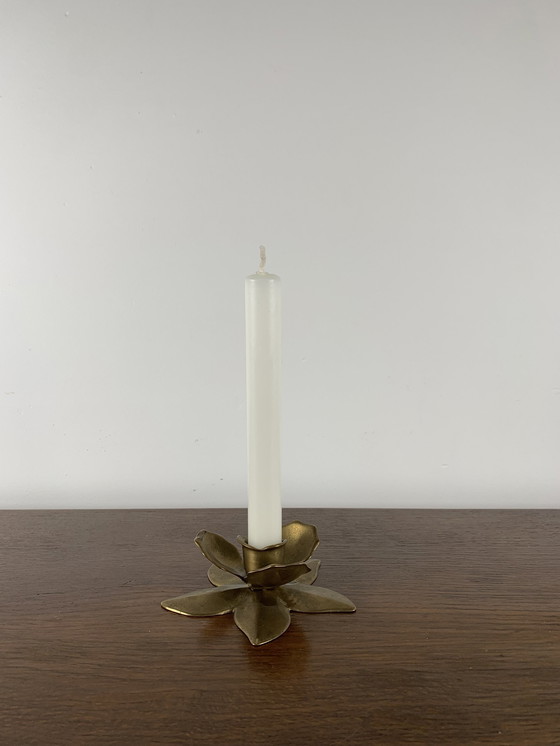 Image 1 of Brass Flower Candle Holder, 1970