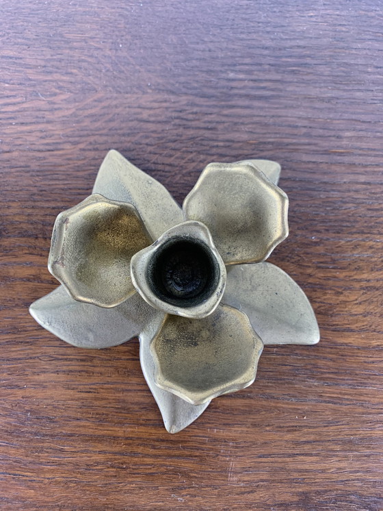 Image 1 of Brass Flower Candle Holder, 1970