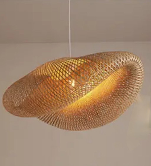 Modern Knitted Lampshade With Bamboo, Handcrafted