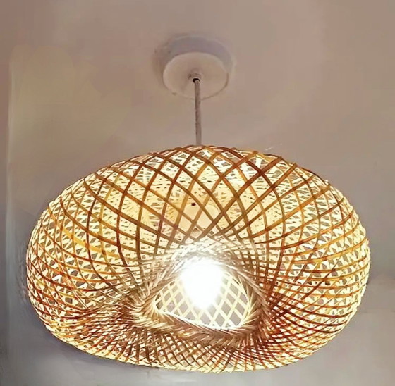 Image 1 of Modern Knitted Lampshade With Bamboo, Handcrafted