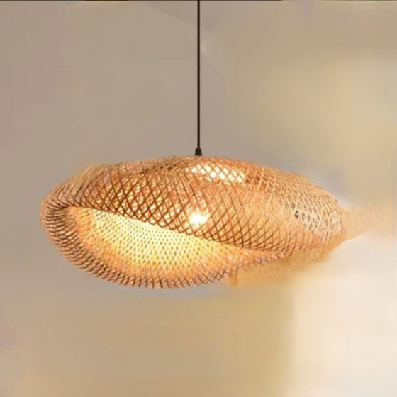 Image 1 of Modern Knitted Lampshade With Bamboo, Handcrafted