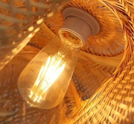 Image 1 of Modern Knitted Lampshade With Bamboo, Handcrafted