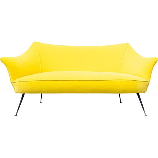 Pair of vintage sofas in yellow fabric, Italy 1960