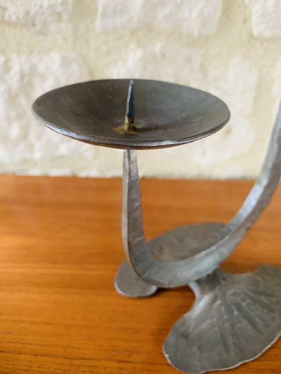 Image 1 of French, Brutalist Style, Two-Arm, Iron Candlesticks, Set Of 2