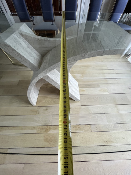 Image 1 of Herakles Glass Dining Table With Foot From Natural Travertine