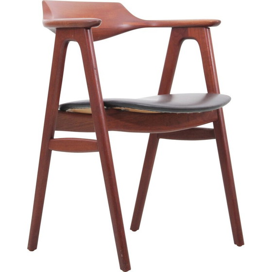 Image 1 of Vintage office armchair in teak and black leather by Erik Kirkegaard for Hong Stolefabrik