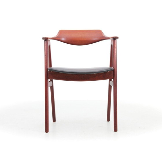 Image 1 of Vintage office armchair in teak and black leather by Erik Kirkegaard for Hong Stolefabrik