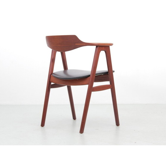 Image 1 of Vintage office armchair in teak and black leather by Erik Kirkegaard for Hong Stolefabrik