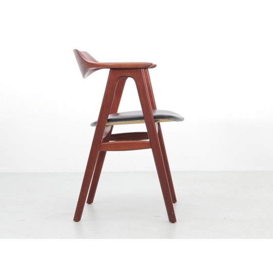 Image 1 of Vintage office armchair in teak and black leather by Erik Kirkegaard for Hong Stolefabrik