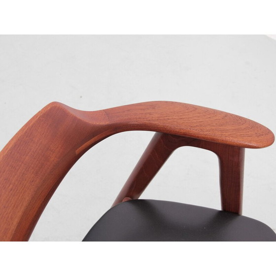 Image 1 of Vintage office armchair in teak and black leather by Erik Kirkegaard for Hong Stolefabrik