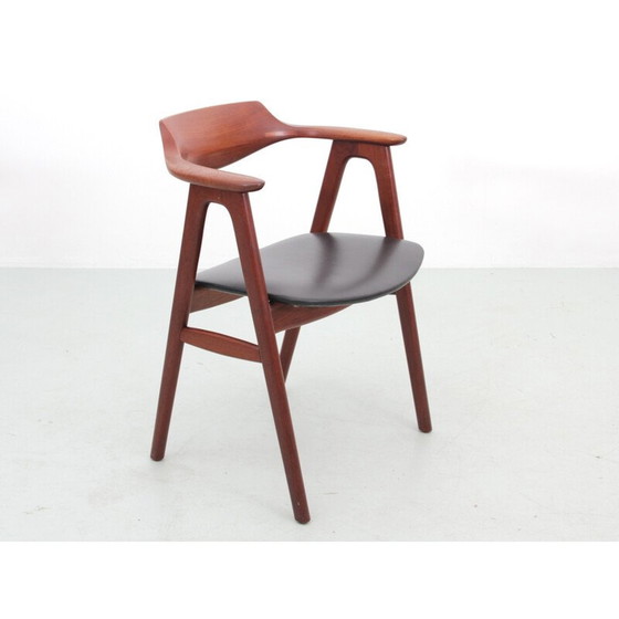 Image 1 of Vintage office armchair in teak and black leather by Erik Kirkegaard for Hong Stolefabrik