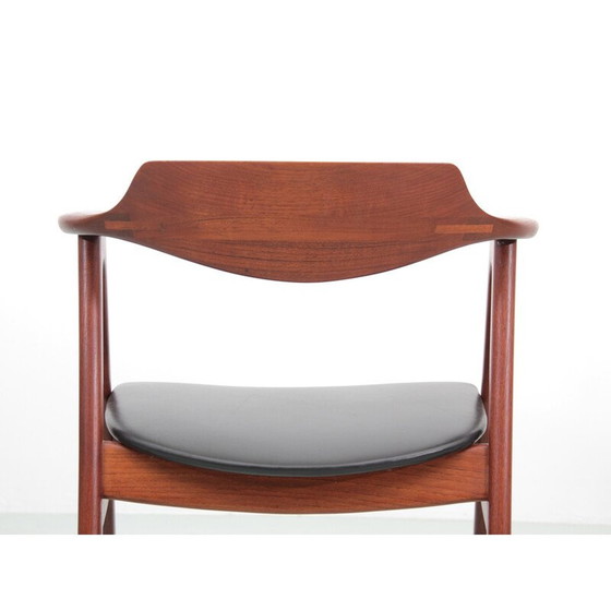 Image 1 of Vintage office armchair in teak and black leather by Erik Kirkegaard for Hong Stolefabrik