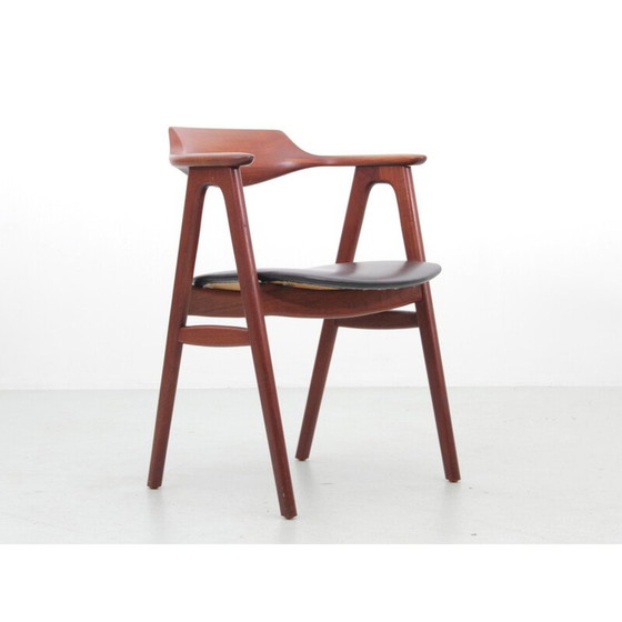 Image 1 of Vintage office armchair in teak and black leather by Erik Kirkegaard for Hong Stolefabrik