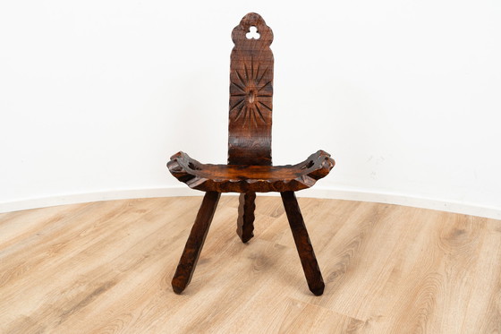 Image 1 of Chaise en bois brutaliste espagnole